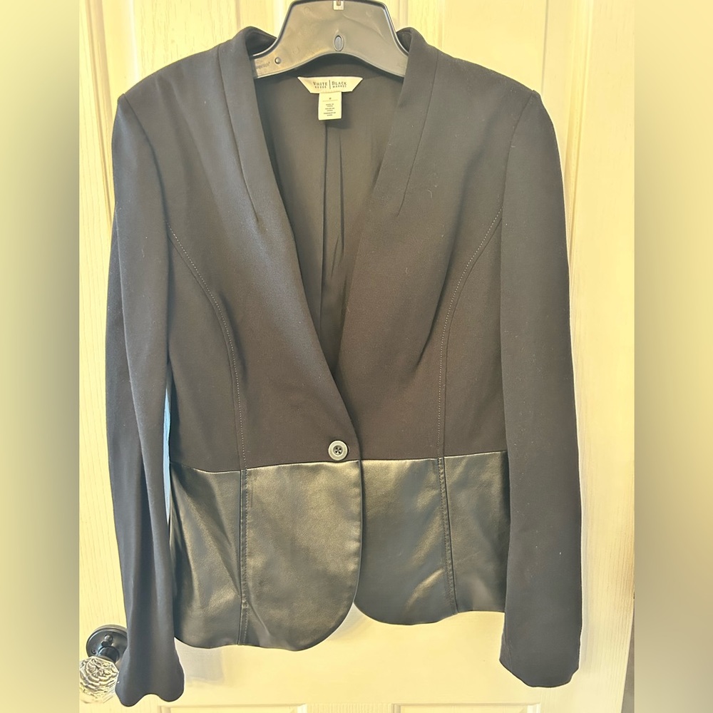 White House Black Market size 8 black blazer with faux leather detail
